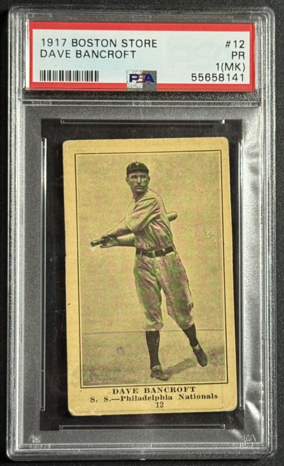 1917 H801-8 Boston Store #12 Dave Bancroft PSA 1(MK) PR HOF (Total PSA pop is 3)