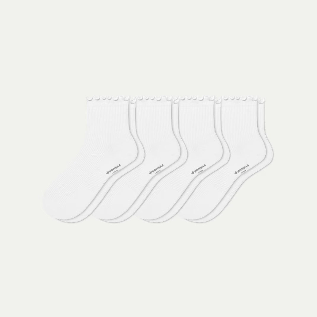 NWT | BOMBAS | Women's Ruffle Rib Quarter Sock 4-Pack | All Colors + Sizes