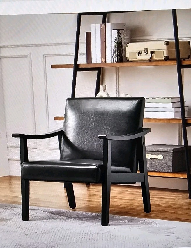 Mid Century Accent Retro Modern Armchair Wood Legs Soft Seat PU Leather Assembly Mid Century Accent Retro Modern Armchair Wood Legs Soft Seat PU Leather Assembly