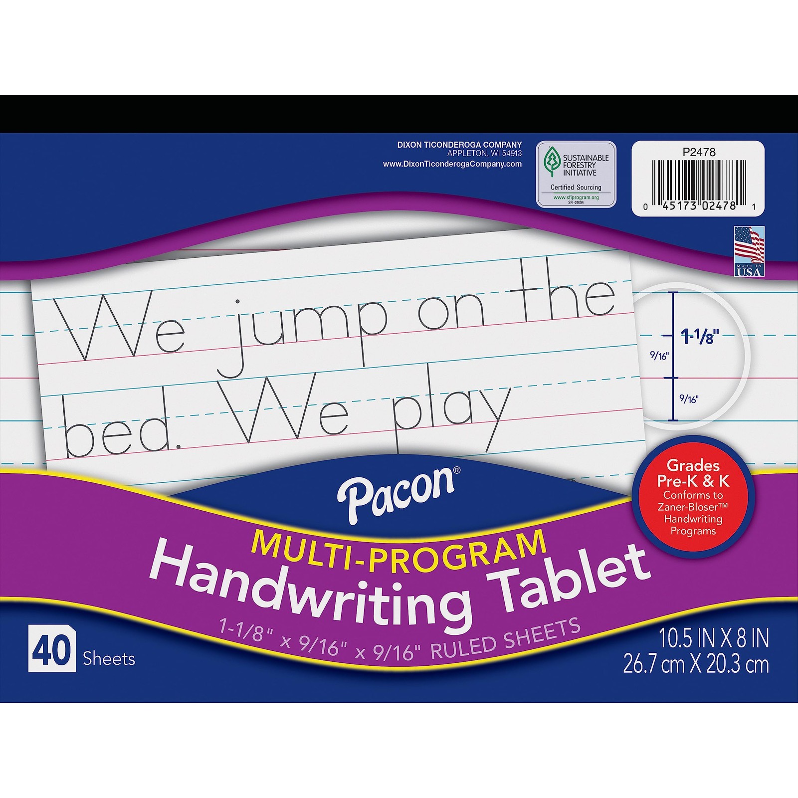 Zaner Bloser Handwriting Paper Tablet Pre K K 40 Sheets Double Sided 8x10