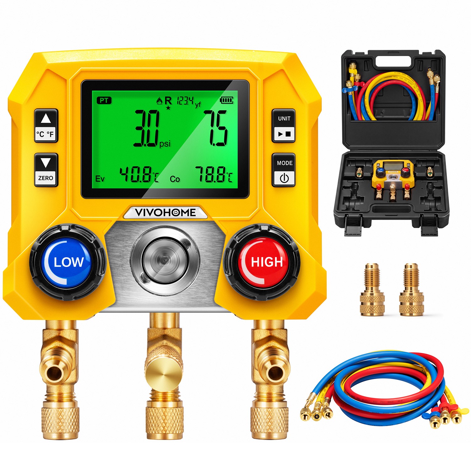 Digital HVAC Manifold Gauge Set, R410A R32 R454B R22 AC Refrigerant Recharge Kit