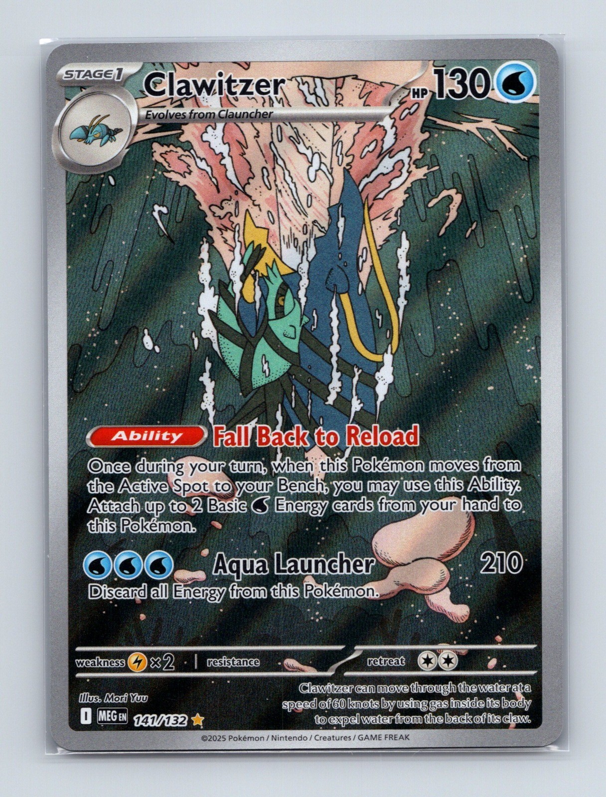 2025 Pokemon Clawitzer ME01: Mega Evolution 141/132 Holo Illustration Rare NM