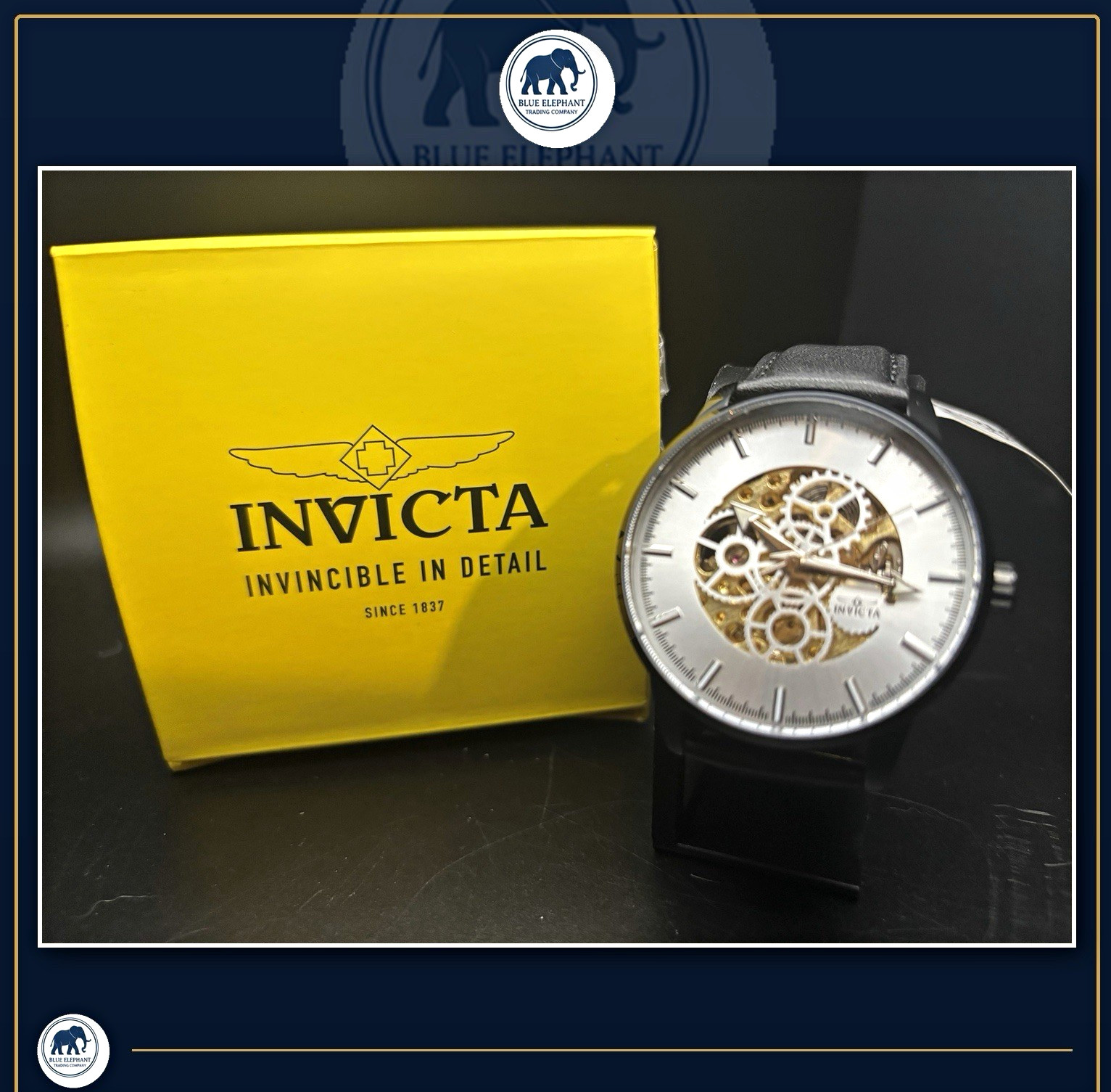 Invicta Objet D’Art 70031 Automatic Skeleton Black Leather Watch New 44.5mm