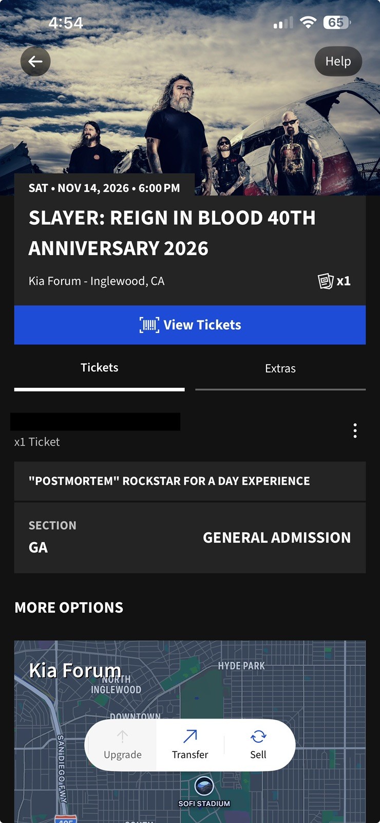 SLAYER - November 14th, 2026 KIA FORUM - 1 POSTMORTEM Ticket GA - SOLD OUT SHOW