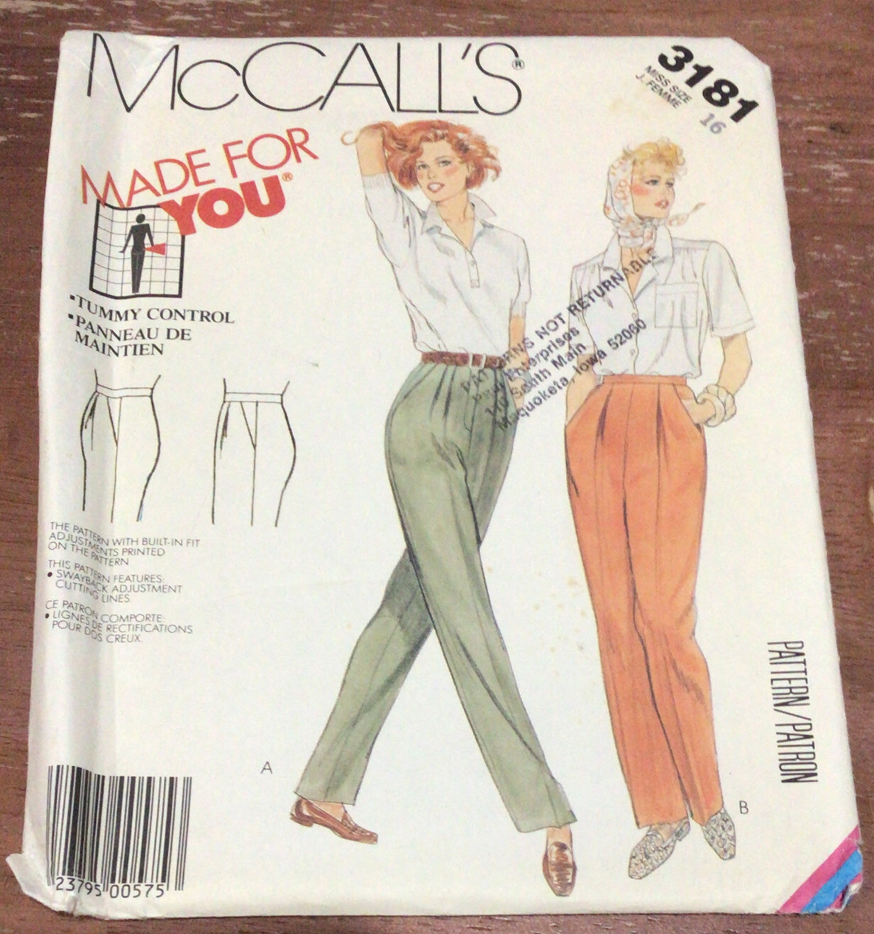 McCall’s Made For You Pattern 3181 Misses’ Tummy Control Pants Size 16 Uncut McCall’s Made For You Pattern 3181 Misses’ Tummy Control Pants Size 16 Uncut