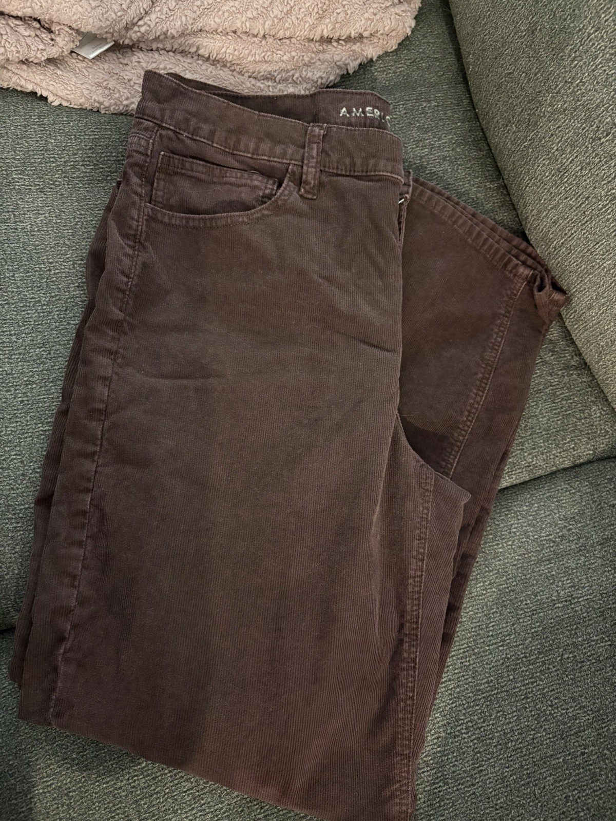 American Eagle Corduroy Pants Women\'s 14 Brown 90s Straight Stretch Retro Cozy