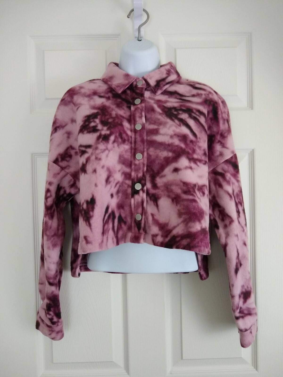 NWT Abound Nordstrom Women\'s Fleece Tie Dye Cropped Jacket Size S Purple Snaps