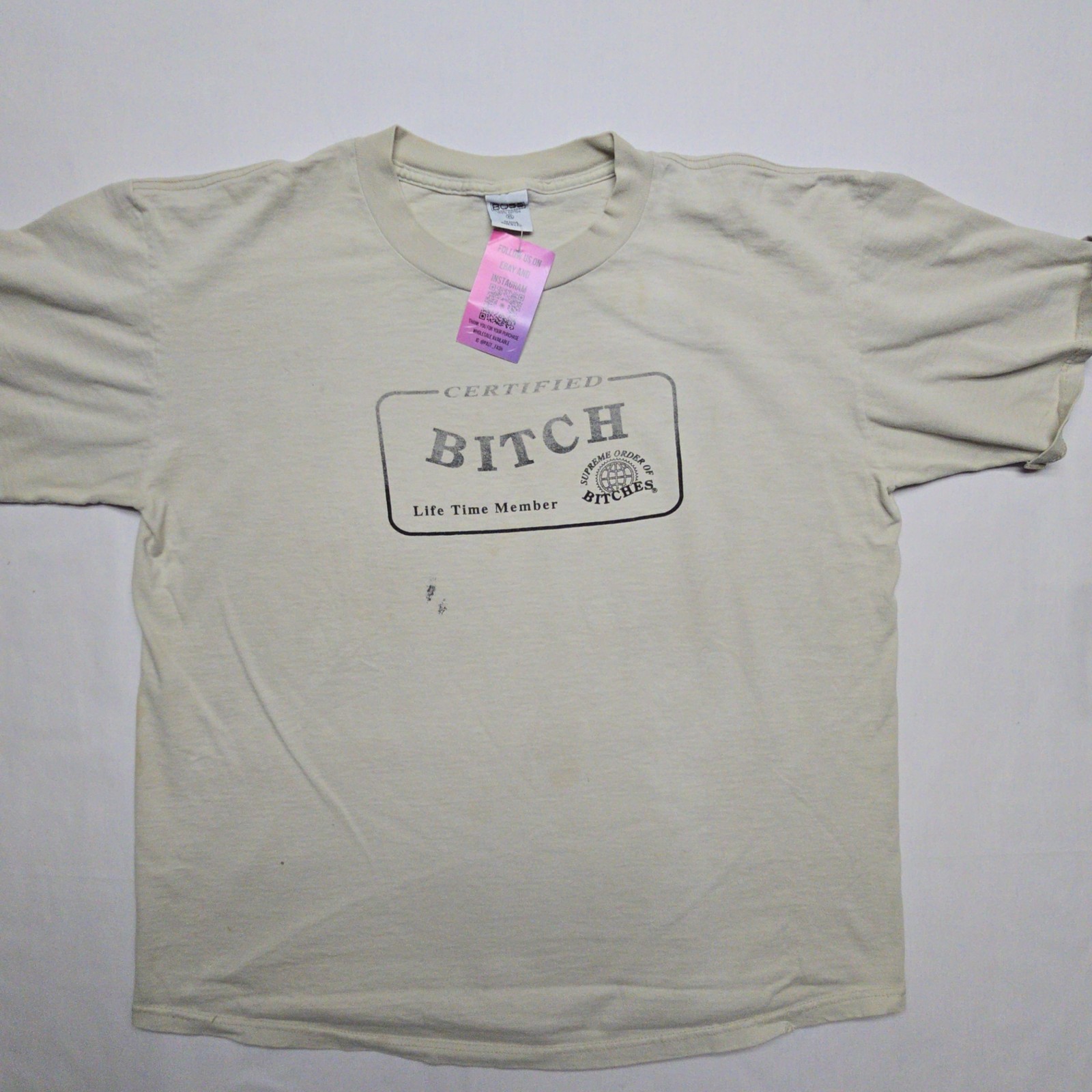 Vintage Certified Bitch Graphic T Shirt Mens XL White Funny Distressed Tee 90s