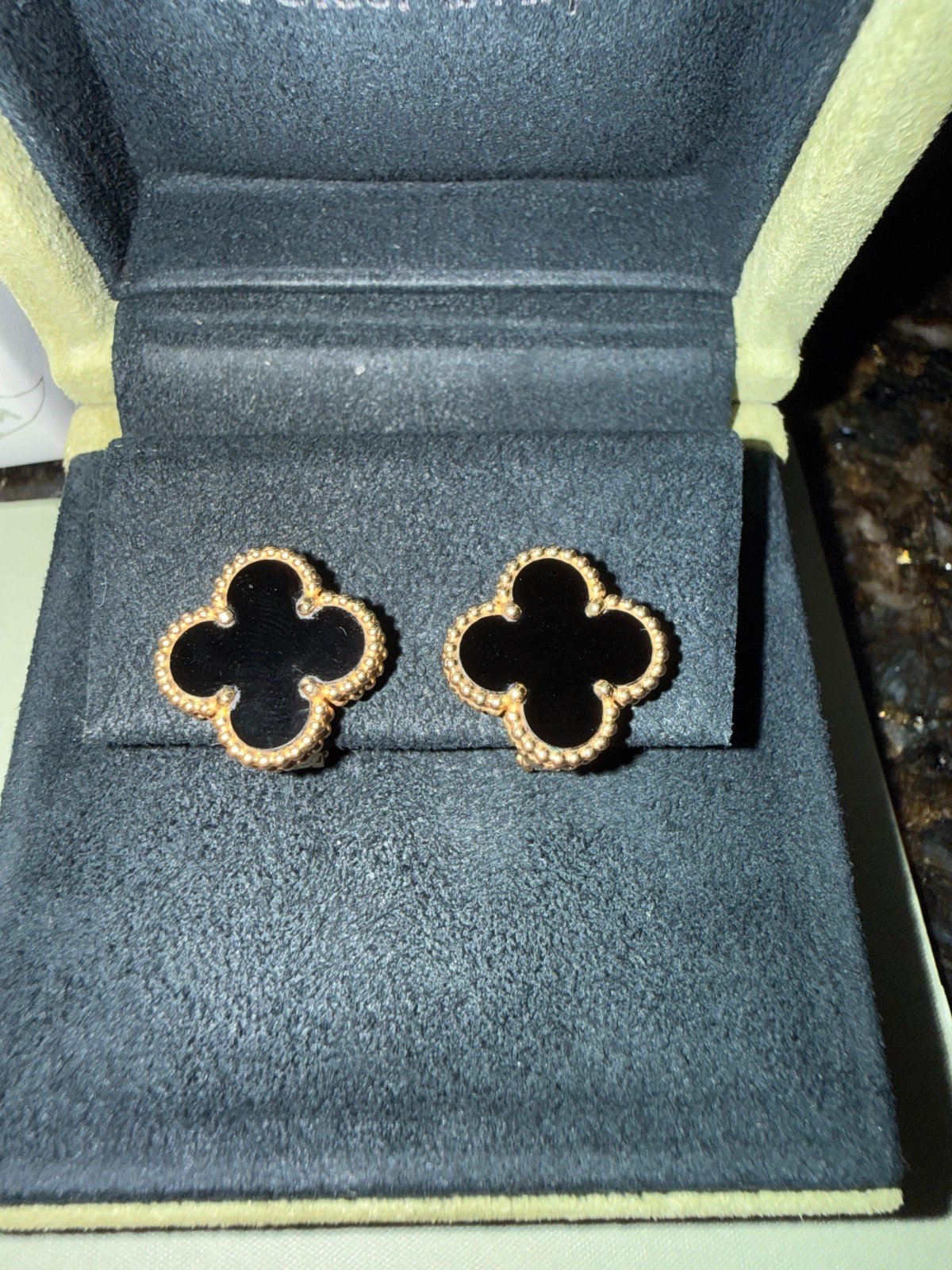 Van Cleef & Arpels Vintage Alhambra Onyx Earrings 18K Yellow Gold VCA Onyx
