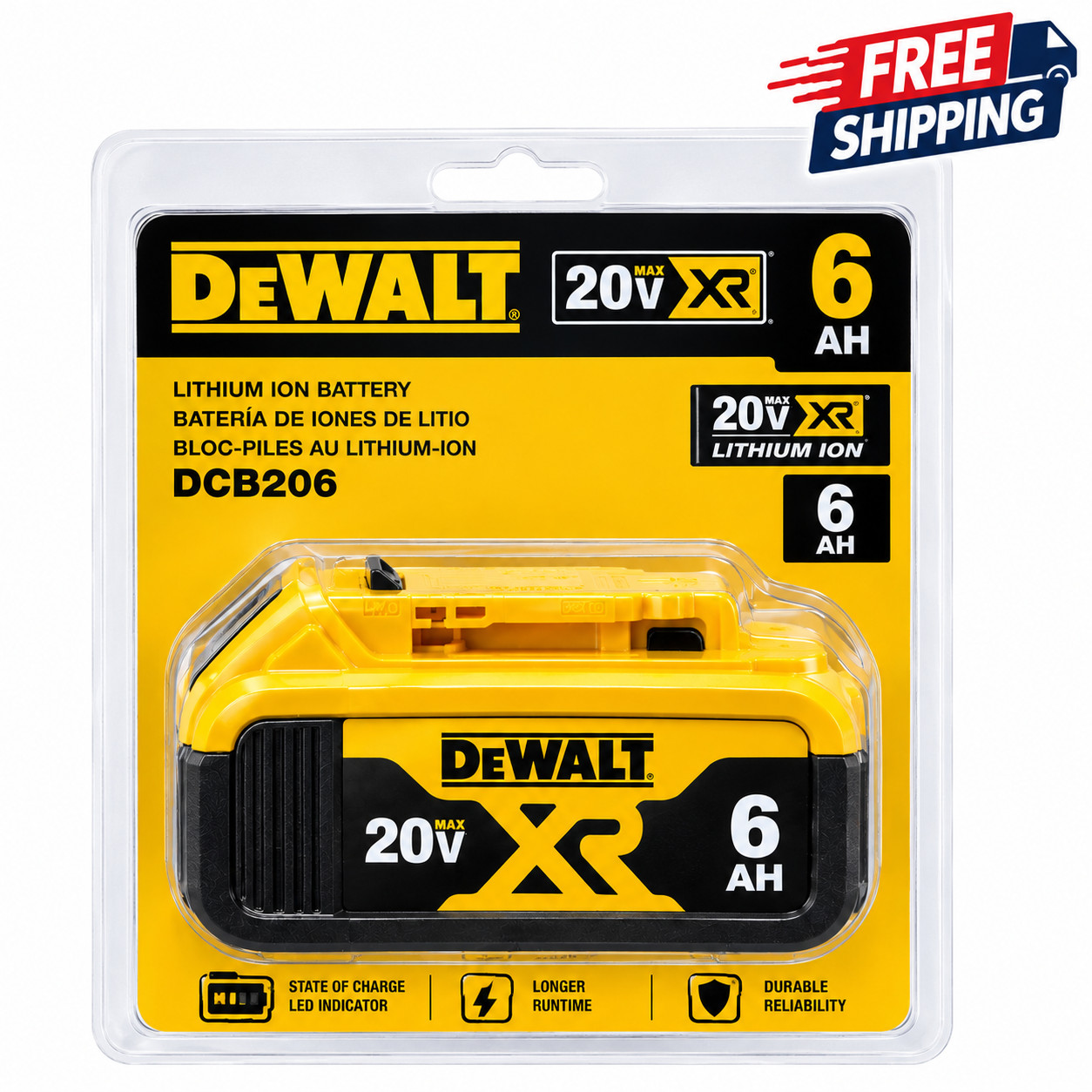 Dewalt 2PCS New DCB206 20V Max XR 6.0Ah Lithium Ion Batteries Li-ion US