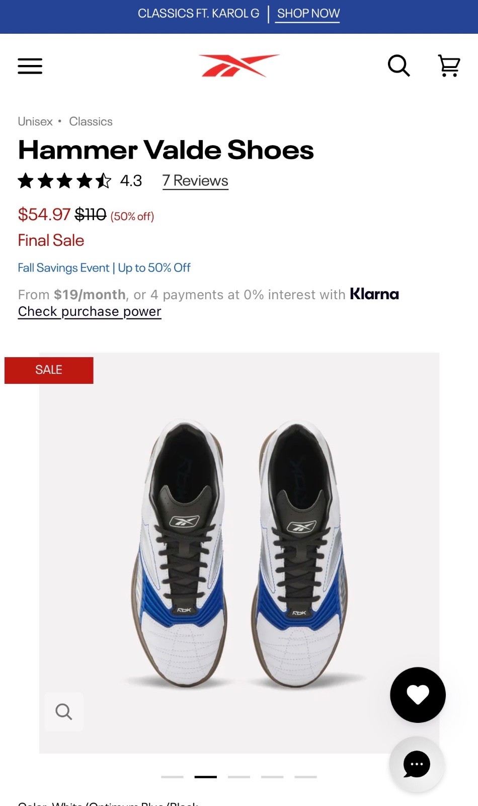 Size 7.5 - Reebok Hammer Valde White Optimum Blue Black Size 7.5 - Reebok Hammer Valde White Optimum Blue Black
