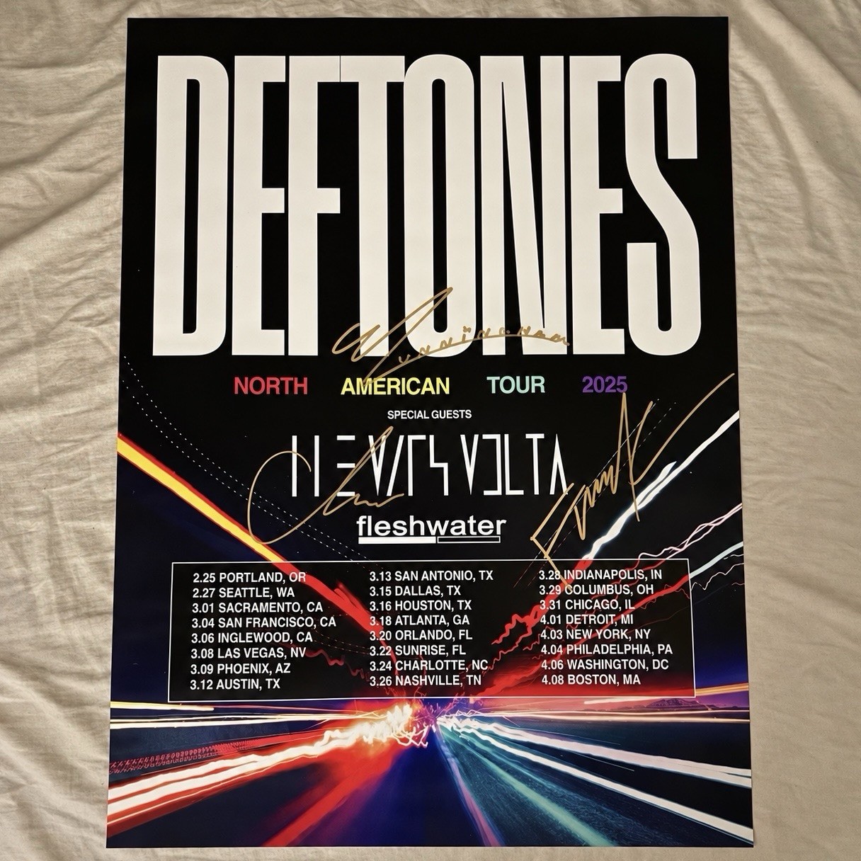 RARE Deftones Signed 2025 North American Tour Poster Chino, Abe, Frank