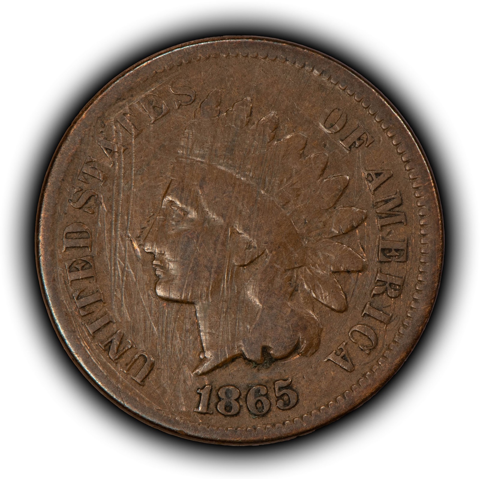 1865 1c Indian Head Small Cent - Fine Semi Key Date - SKU-Y6487
