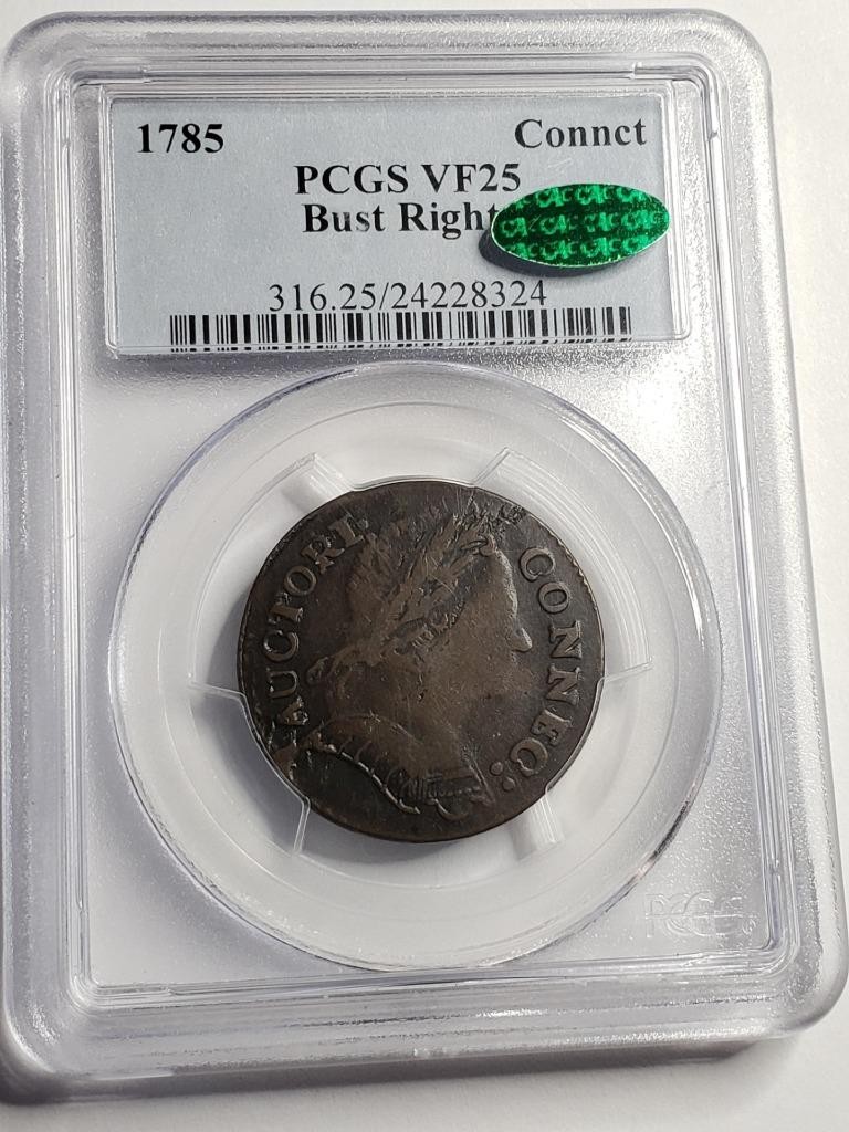Miller 4.3-A.2 1785 Connecticut Copper PCGS VF25 CAC W-2365 Stacks Pedigree Coin