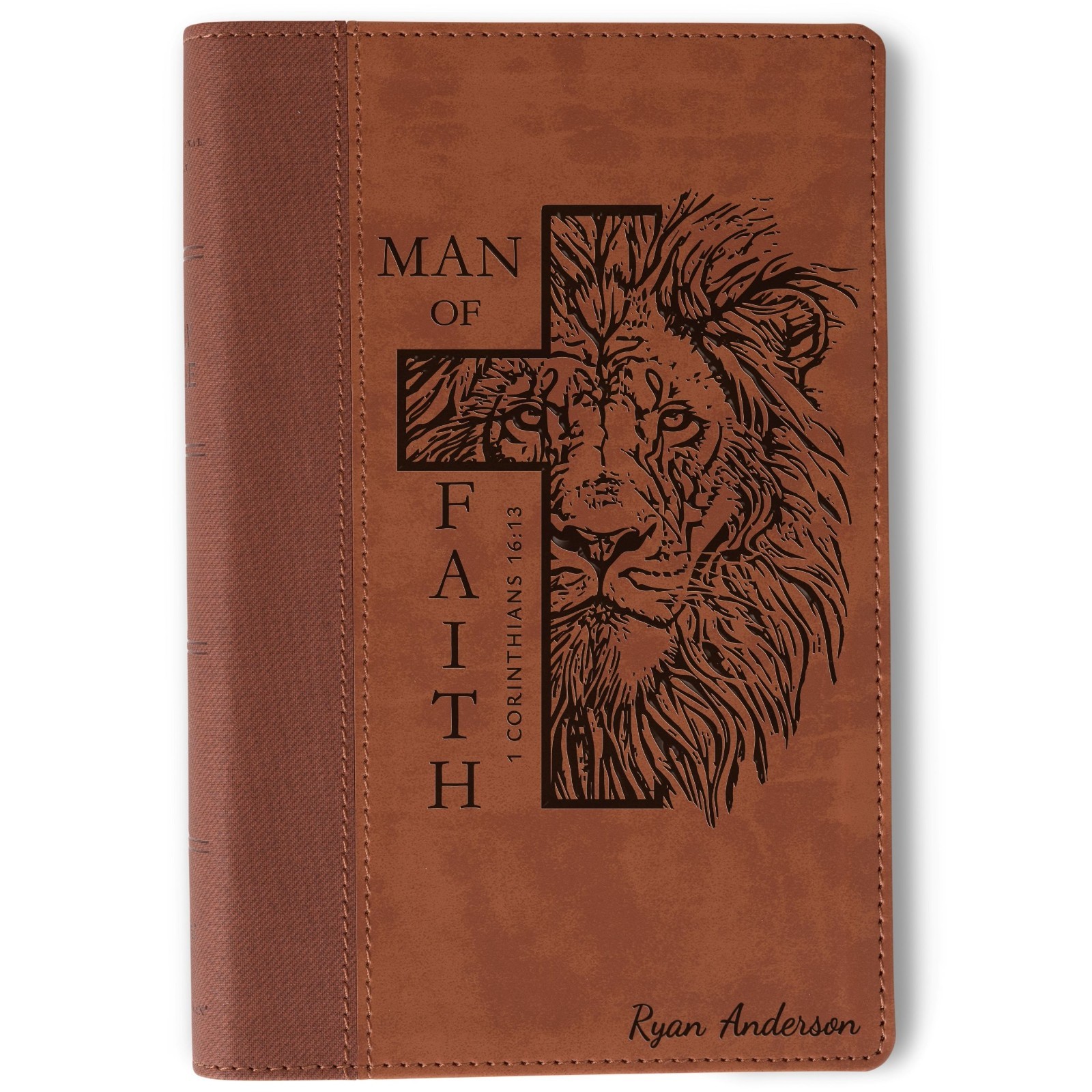 Personalized NIV Large Print Bible, Man of Faith Lion Design, Name Engraved