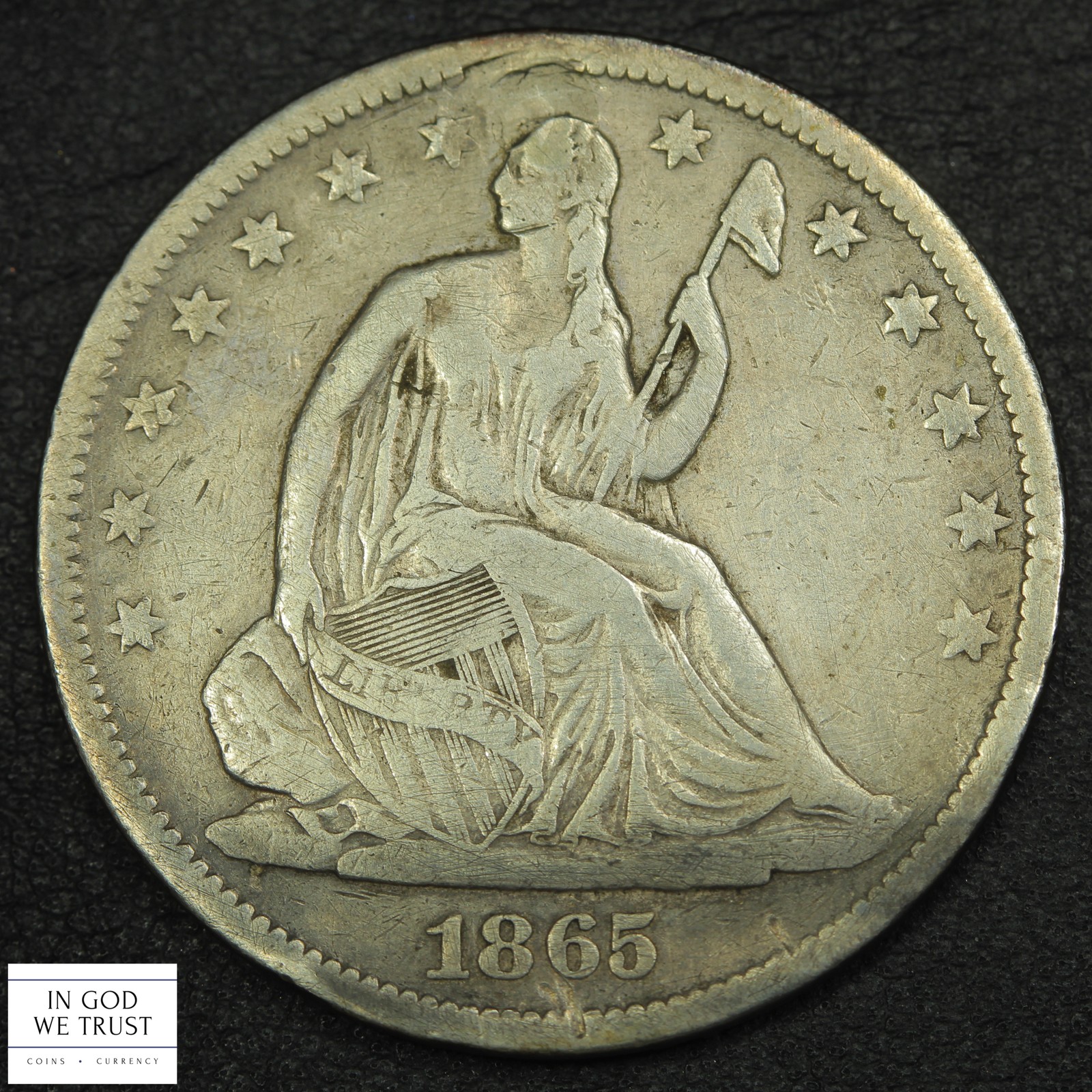 1865 S Seated Liberty Silver Half Dollar 50C - Plugged