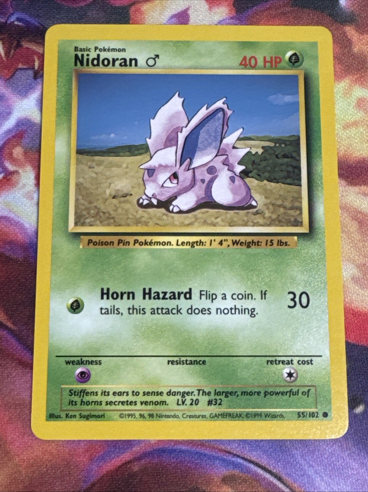 Nidoran M 55/102 Base Set Unlimited Pokemon Light Played
