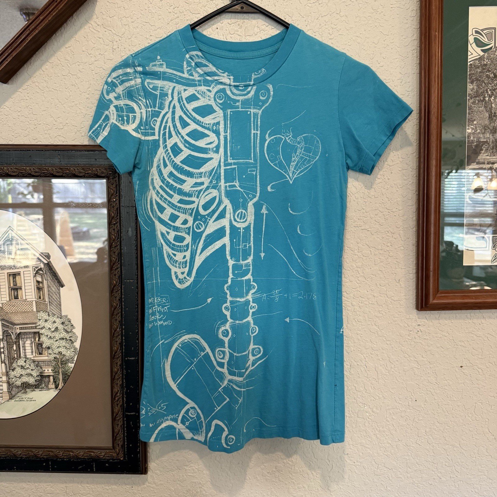 Vintage 00s Iron Fist Robo Wishbone Skeleton Ribcage Shirt Goth Emo M/L Slim Fit