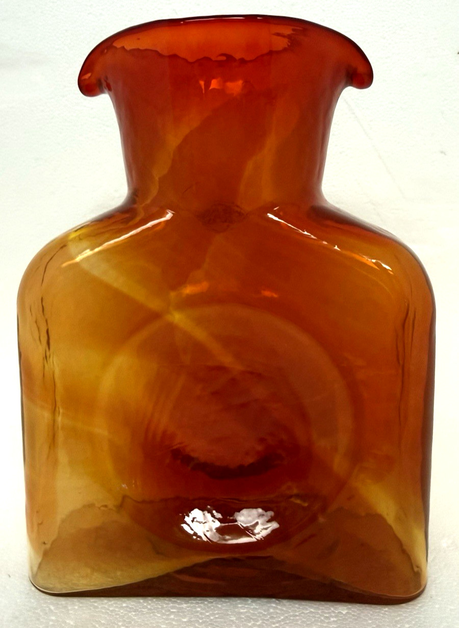 Blenko Glass Water Bottle 384 - Experimental Tangerine Swirl