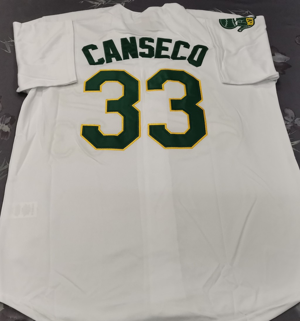 VINTAGE Jose Canseco #33 Athletics Throwback White Sewn Stitched Jersey.