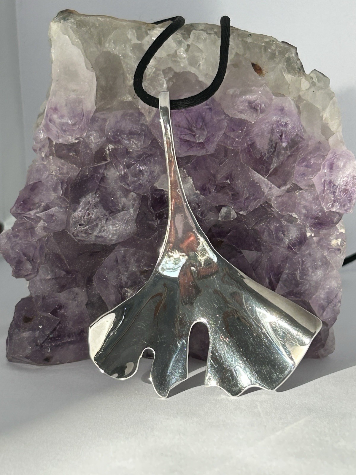 RLM Robert Lee Morris Sterling Silver Ginkgo Leaf Pendant on cord RLM Robert Lee Morris Sterling Silver Ginkgo Leaf Pendant on cord