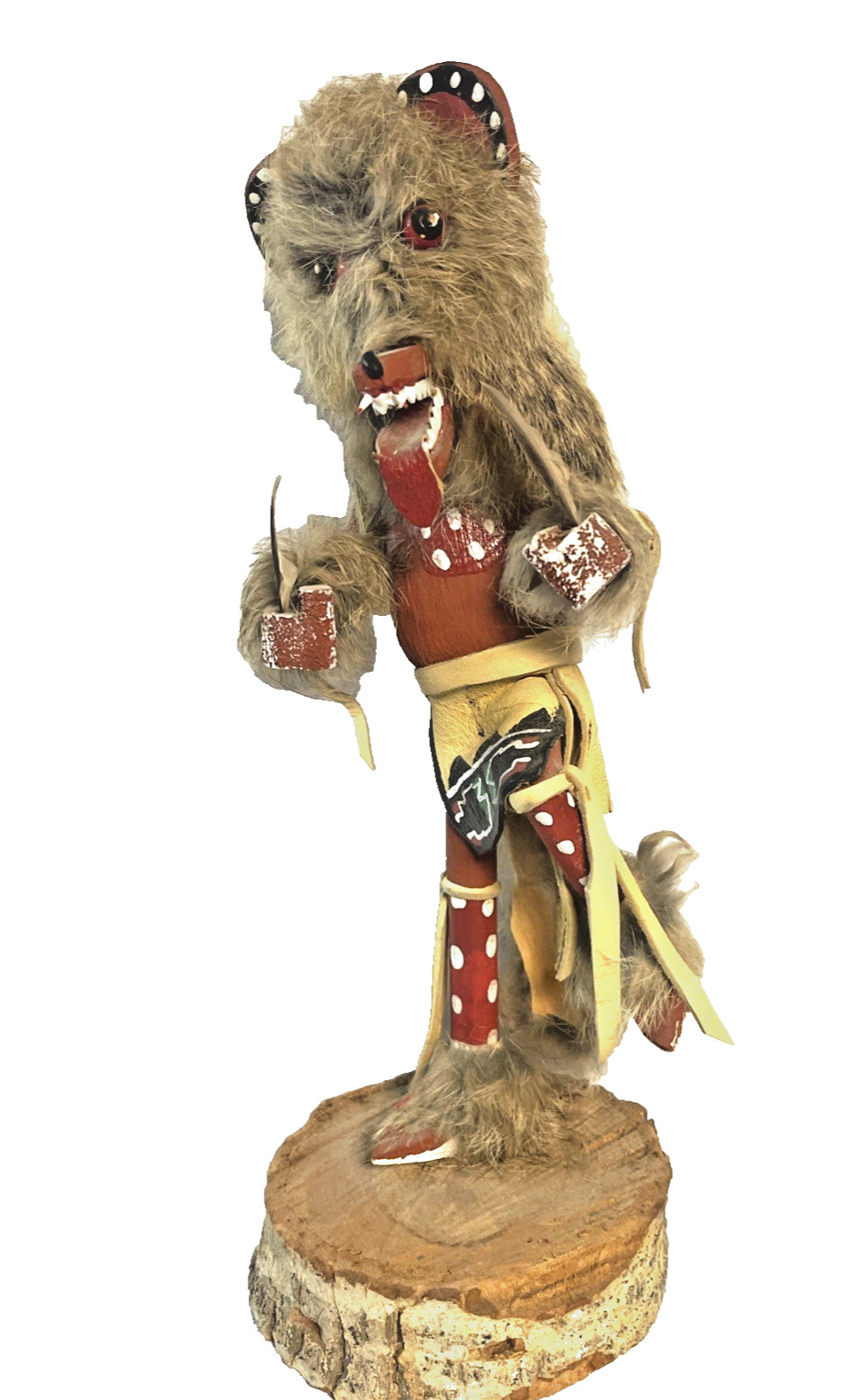 Wolf Dancer Native American Hopi Kachina Doll Fur Leather by Brown Bear Bakabt