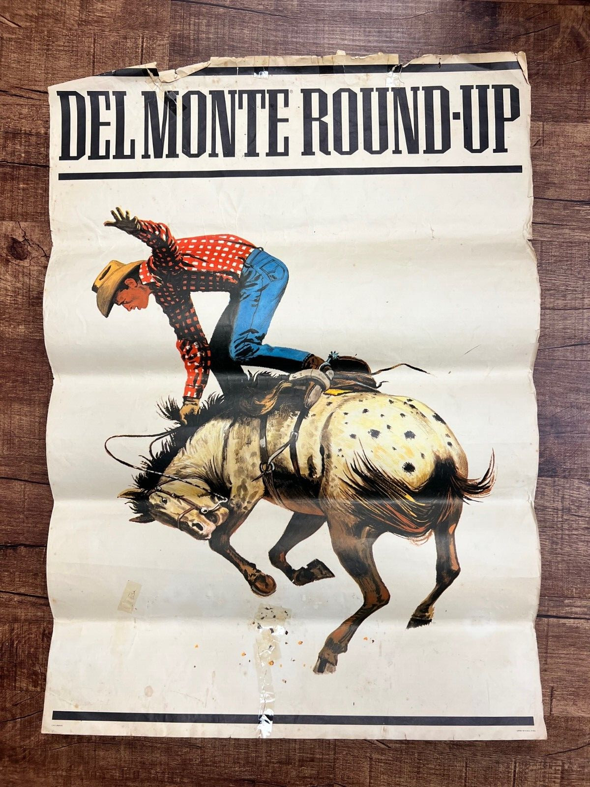 Vintage Del Monte Round-Up Collectible Bucking Bronco Western Poster **READ**