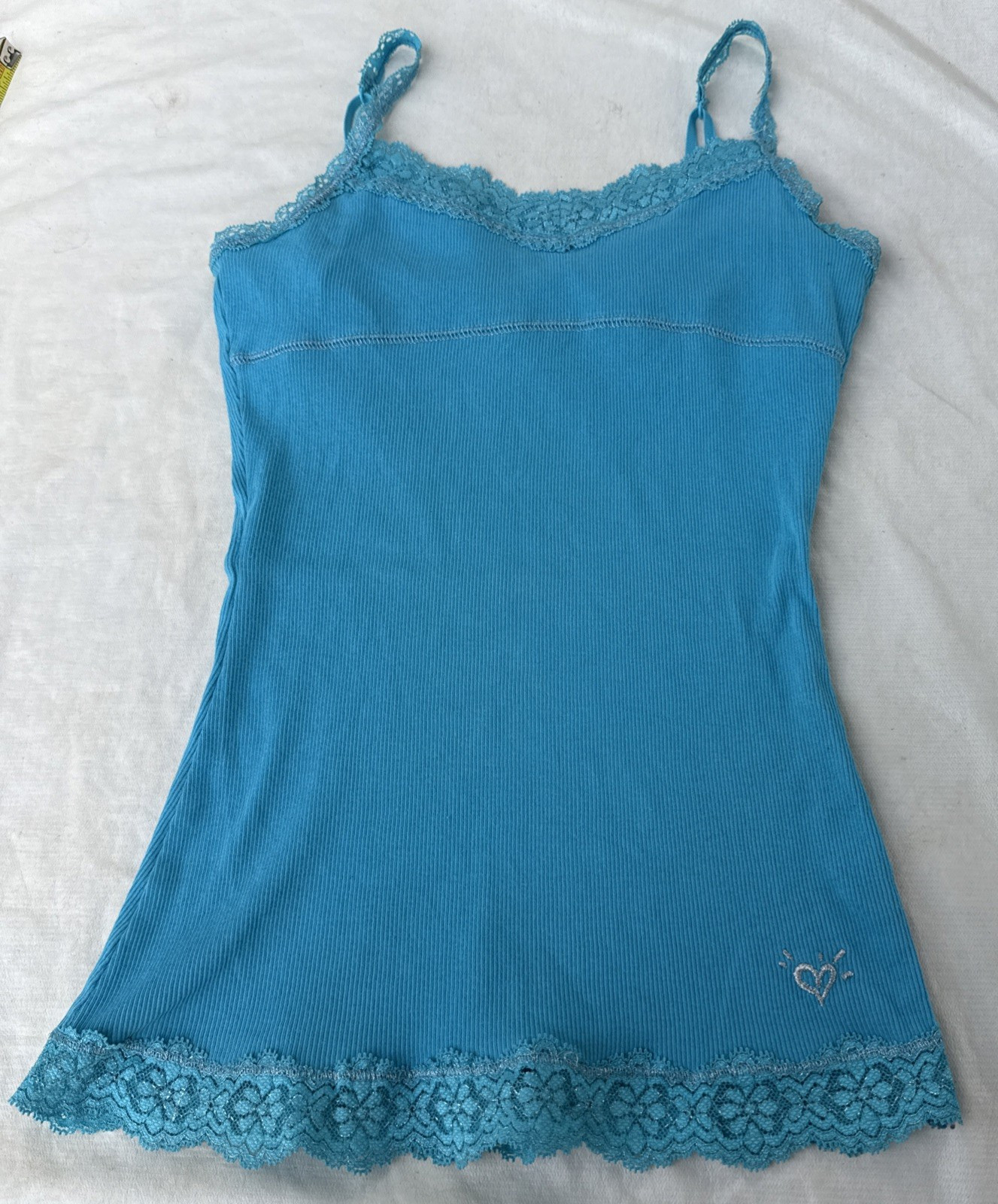 Justice Girls Blue Camisole Tank Top W small Lace Trim, Sz10