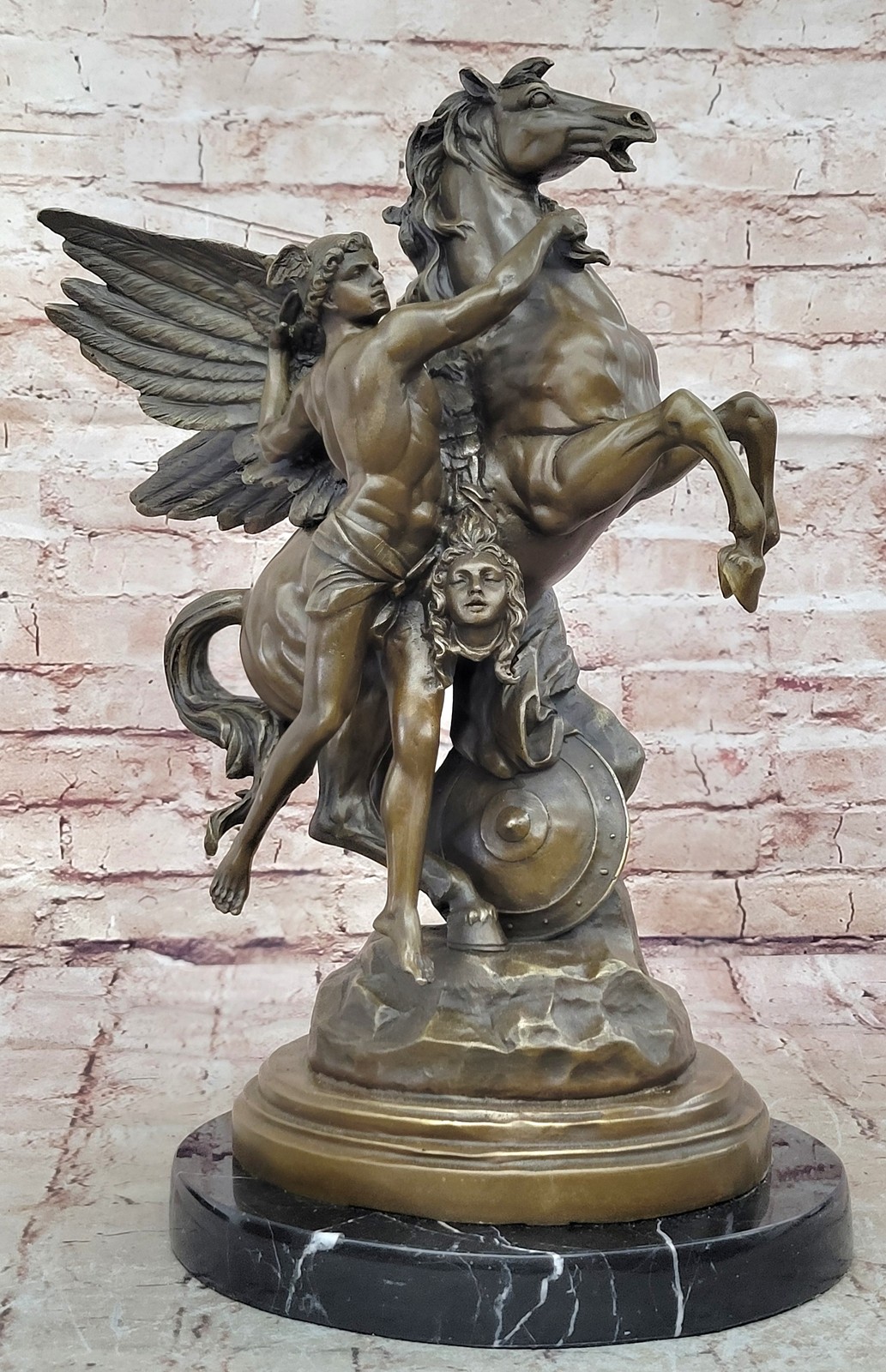 Aldo Vitaleh Bronze Perseus Pegasus Medusa Head Greek Mythology Fine Art Statue