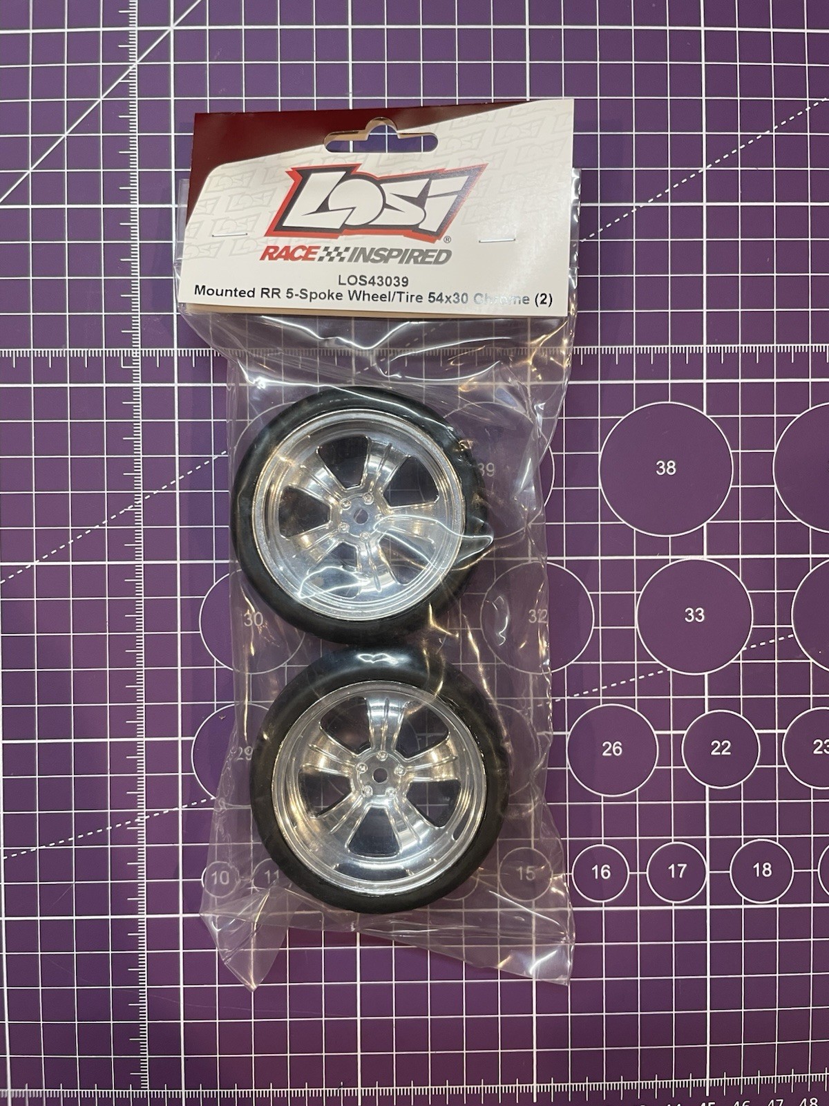 NEW LOSI 1/10 MOUNTED RR 5-SPOKE WHEEL TIRE 54x30mm CHROME (2 WHEELS) LOS43039 NEW LOSI 1/10 MOUNTED RR 5-SPOKE WHEEL TIRE 54x30mm CHROME (2 WHEELS) LOS43039