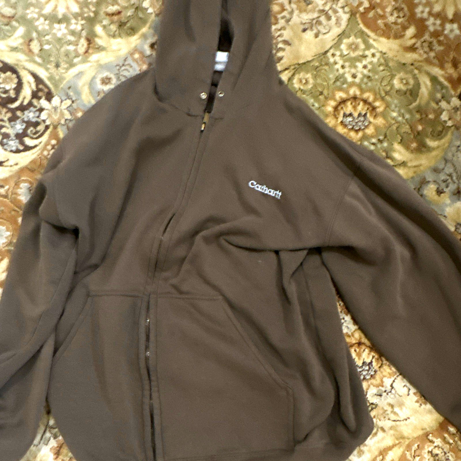 Carhartt Men\'s L Regular Brown Full Zip Fleece Hoodie w/ Pockets Logo