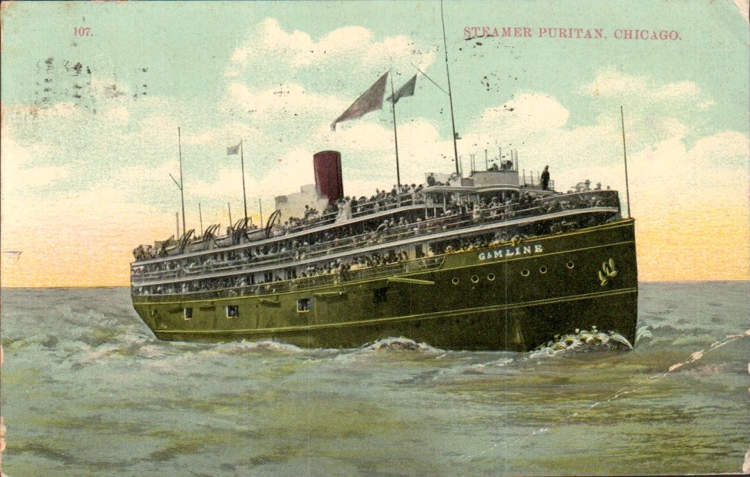Chicago Illinois - Steamer Puritan Graham & Morton Line - Antique Postcard c1909