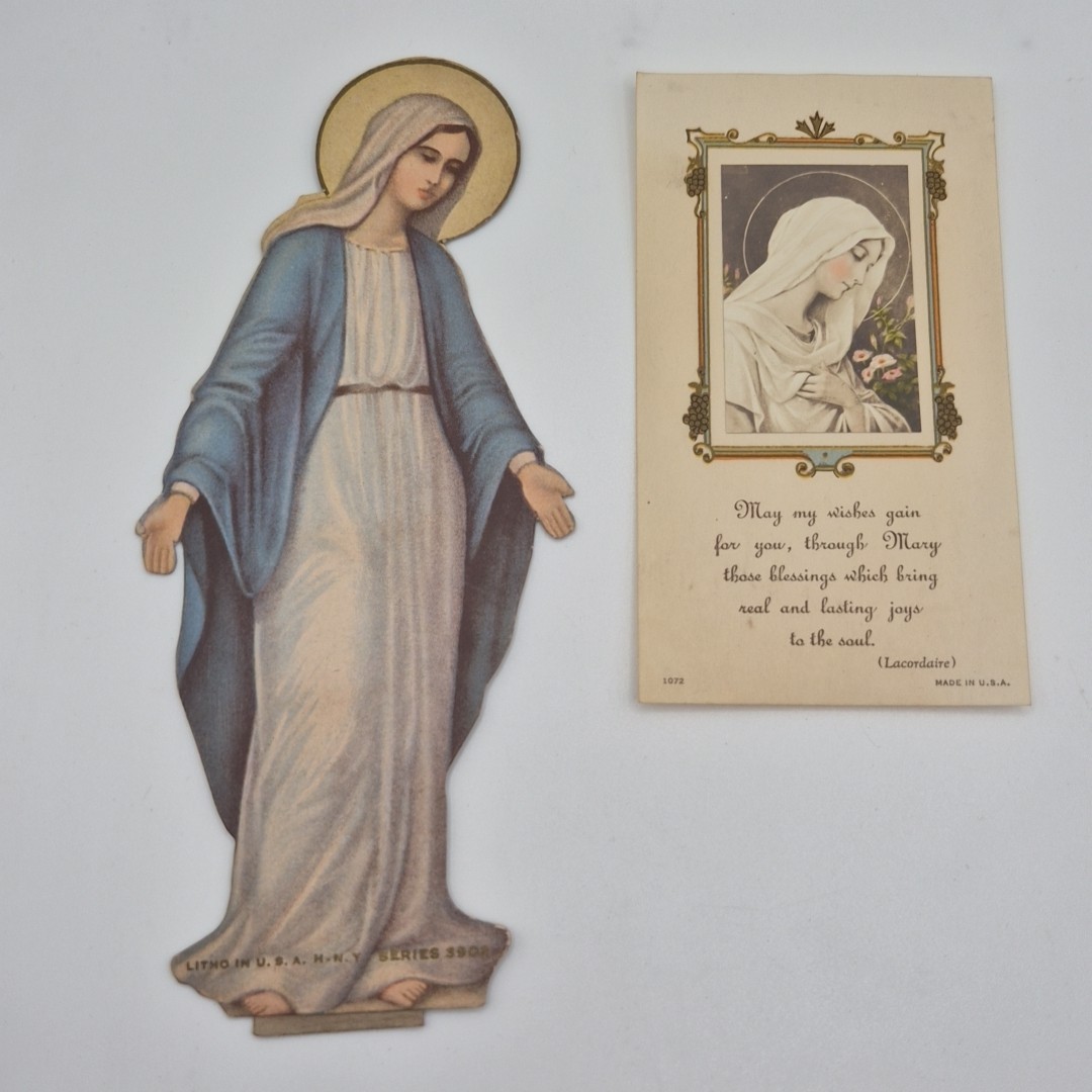 Vintage Antique Religous Catholic Stand Up Die Cut Card 1920s 30s Mary Madonna  