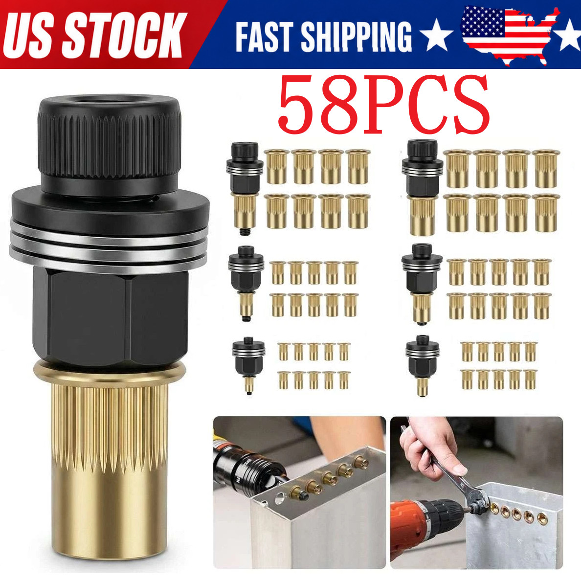 58pcs Manual Rivet Nut Tool Kit M3-M10 Carbon Steel Threaded Inserts Auto & DIY 58pcs Manual Rivet Nut Tool Kit M3-M10 Carbon Steel Threaded Inserts Auto & DIY