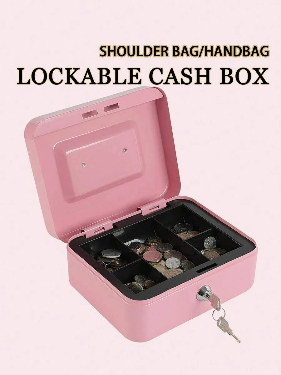 1pc Locking Medium Steel Cash Box Money Tray Lock Box Gift