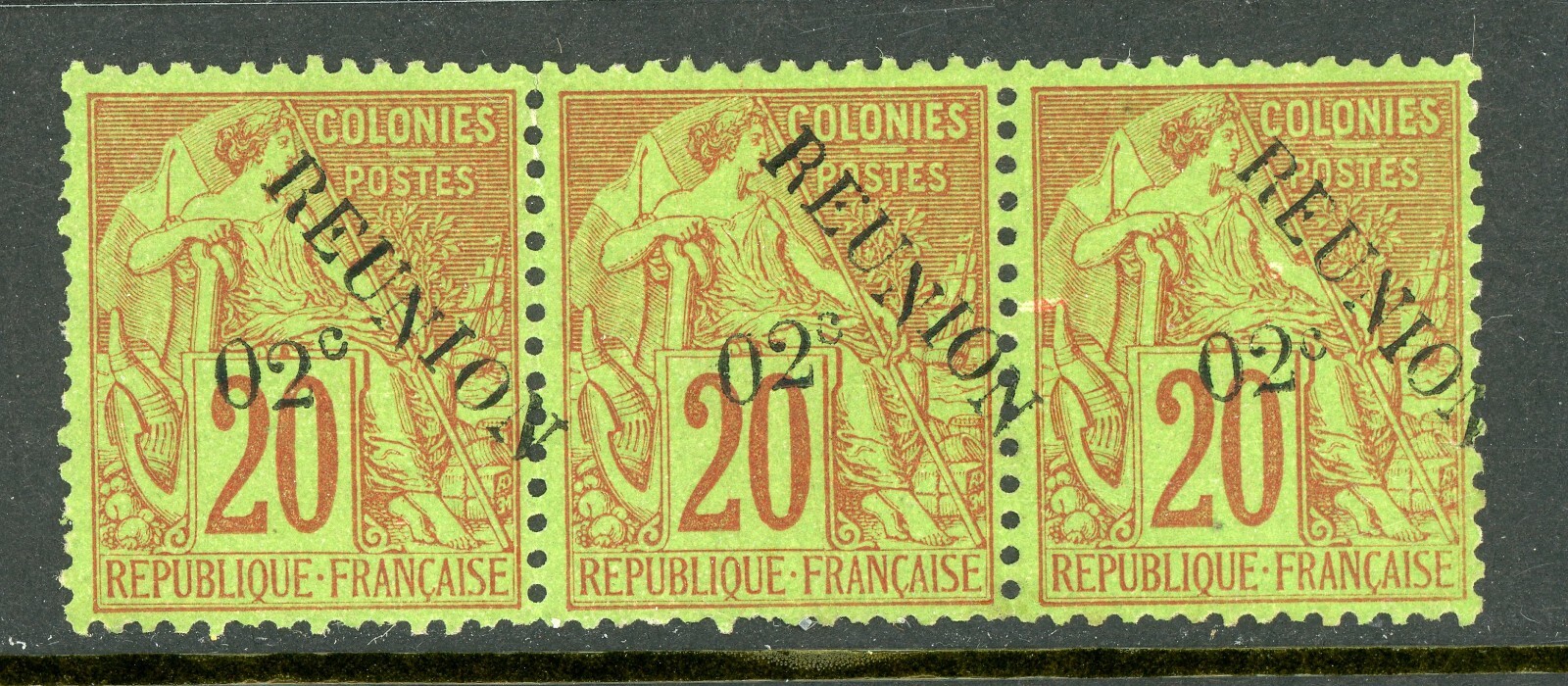 Reunion 1891 French Colonial Overprint 02¢/20¢ Red \