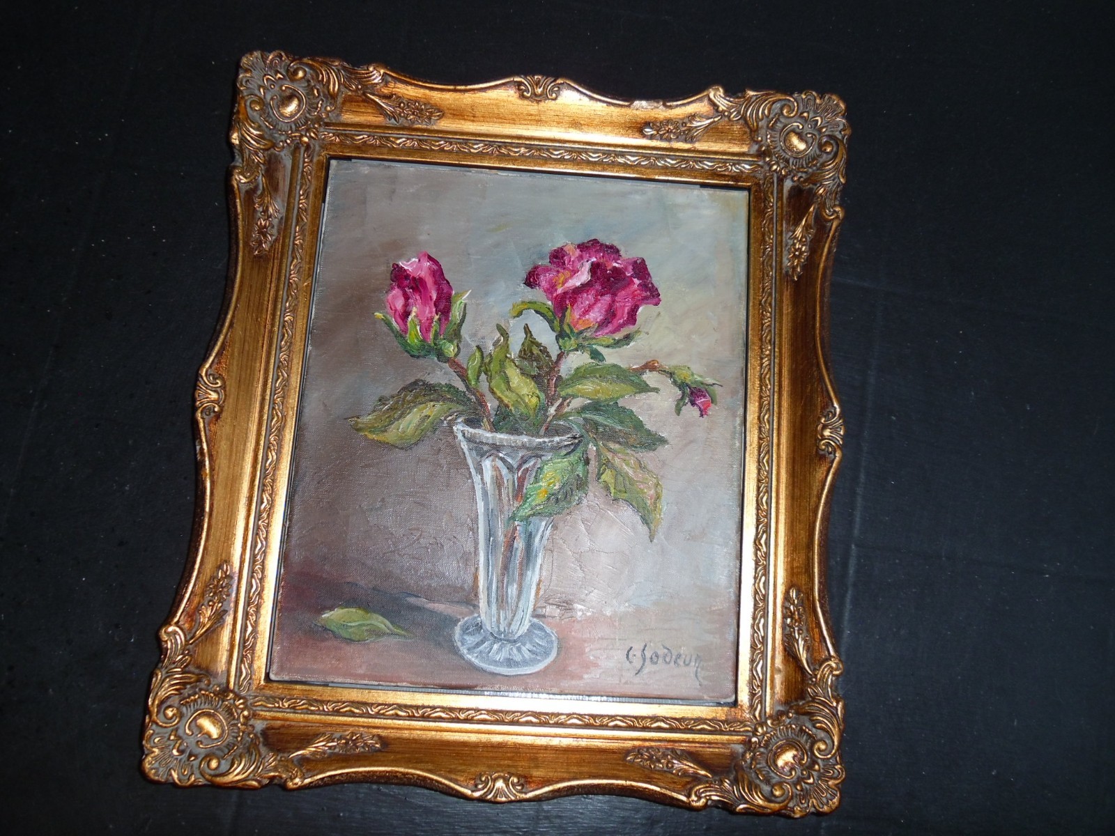 Antique signed oil painting 12x 10 Original C SOCEUR impasto Fab Roses as is WOW