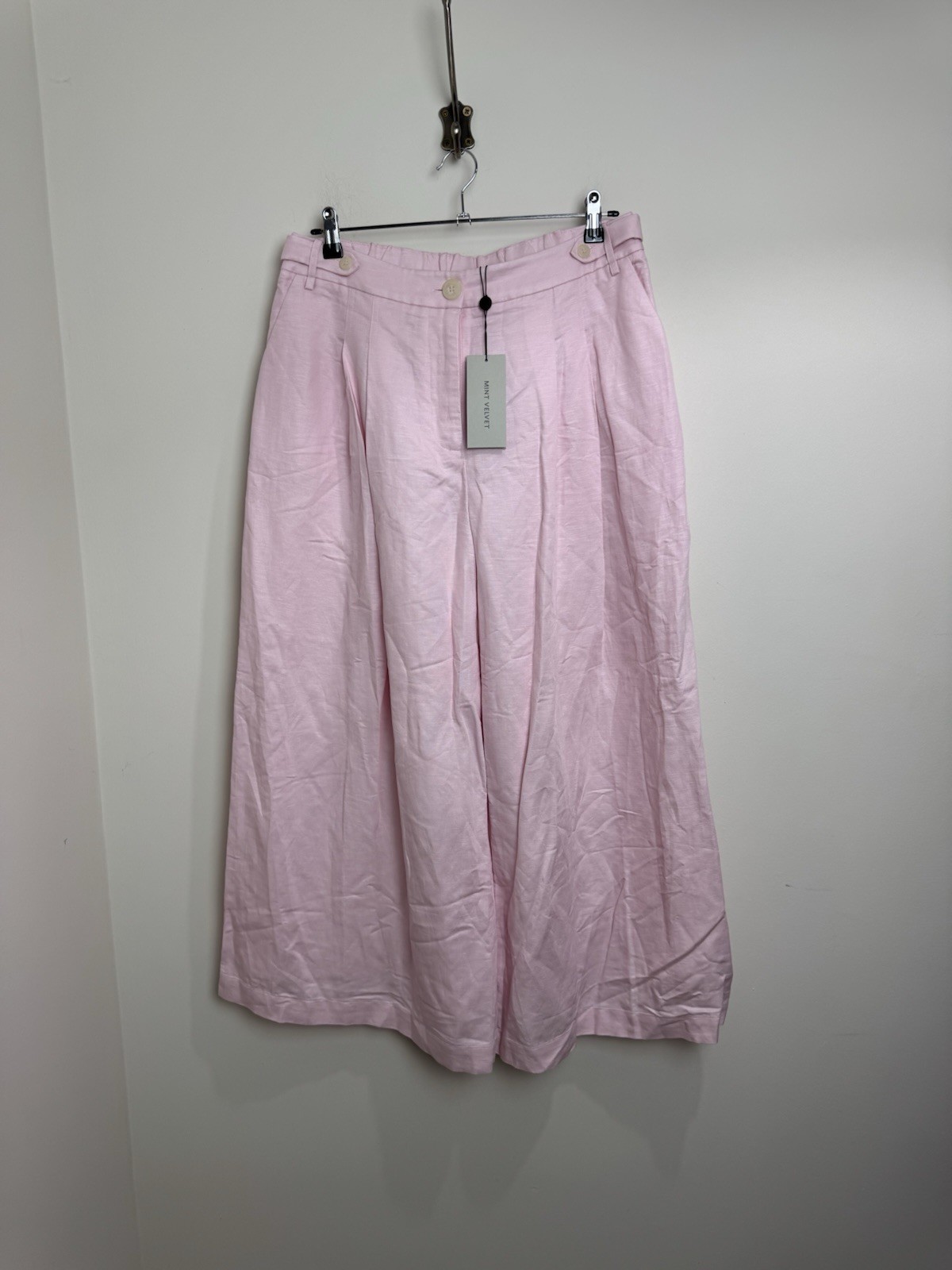 Mint Velvet Linen Crop Trousers Size Large R Light Pink Wide Leg RRP £110 Mint Velvet Linen Crop Trousers Size Large R Light Pink Wide Leg RRP £110