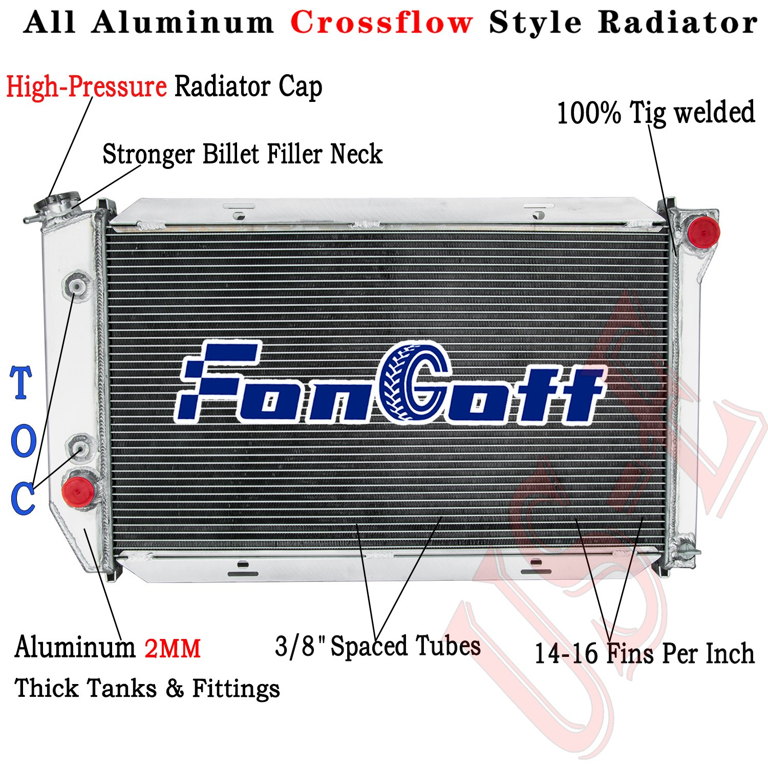 CU390 2 Row Radiator For 1972-1976 Ford Thunderbird Ranchero Mark IV Gran Torino