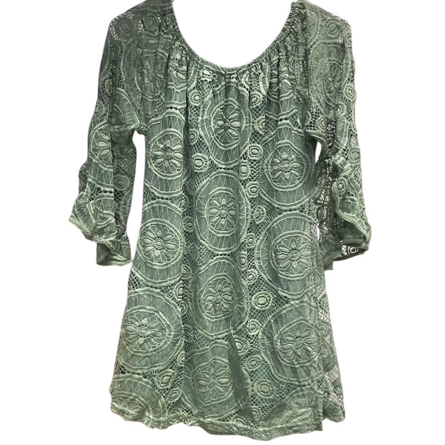 Lildy Full Lace Olive Green Tunic Women\'s Size M Elastic Neckline NWT Lildy Full Lace Olive Green Tunic Women\'s Size M Elastic Neckline NWT