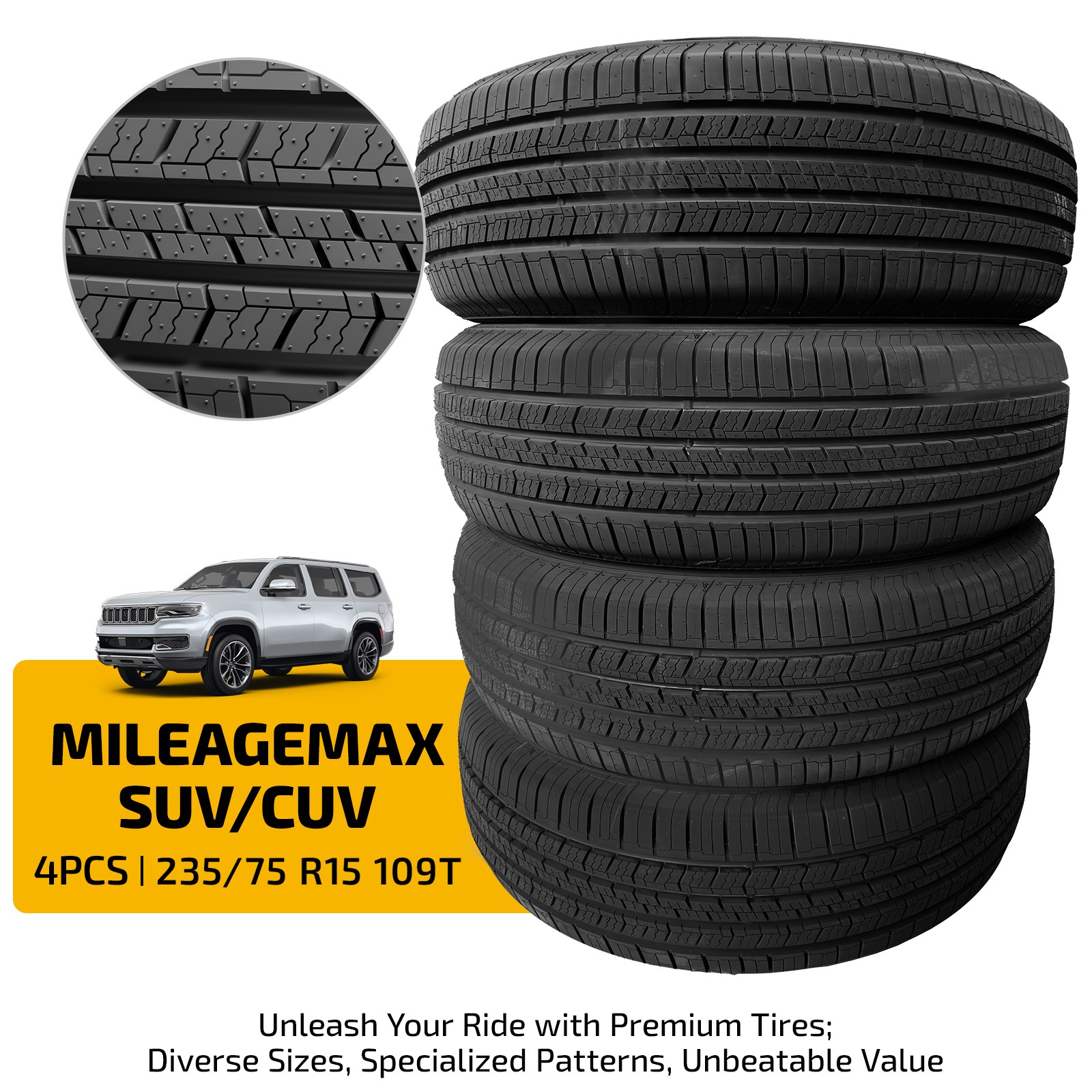 4x 235/75R15 109T OEM Replacement Factory Fit SUV CUV HT Tire | Original Spec Ma