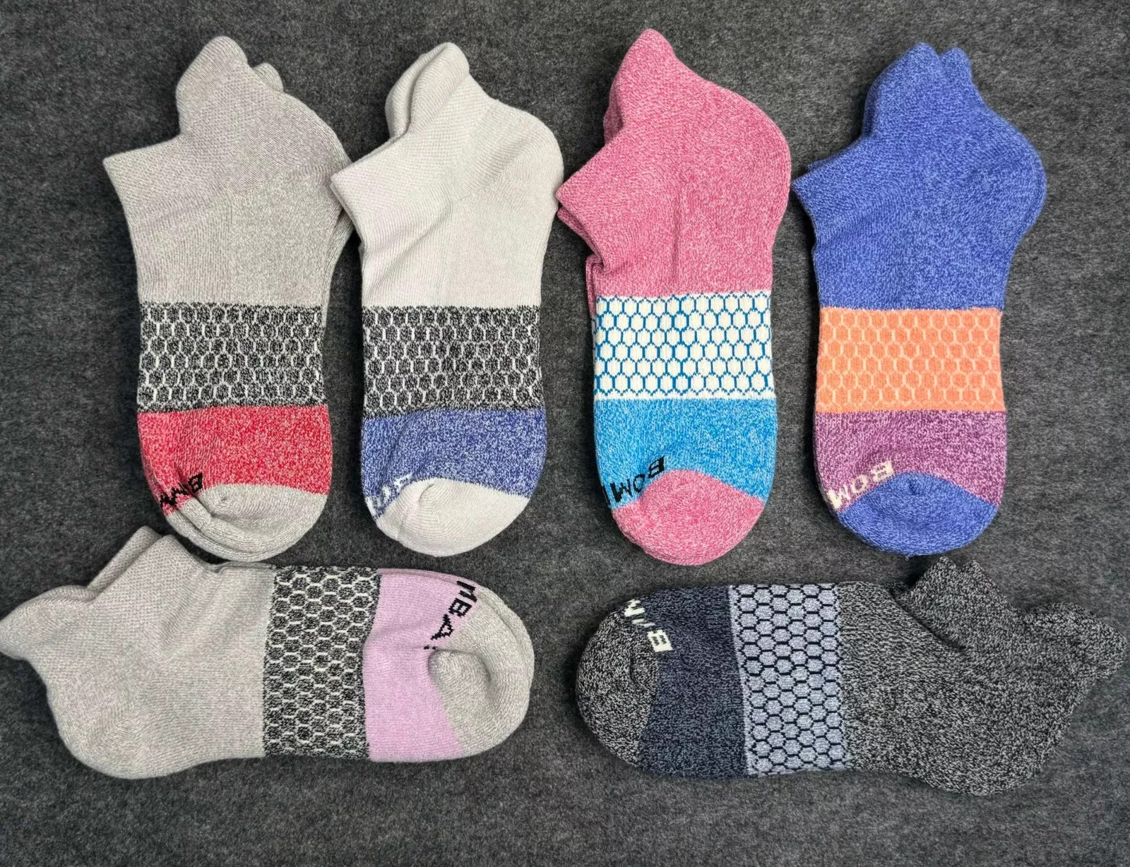 6 Pair Bombas Women\'s Adults Tri-Block Marl Ankle Sock 6 Color Select Size M