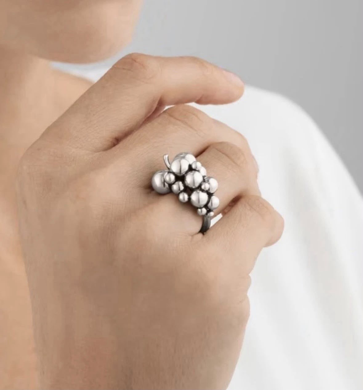 Georg Jensen Sterling Silver Moonlight Grapes small Ring Size J