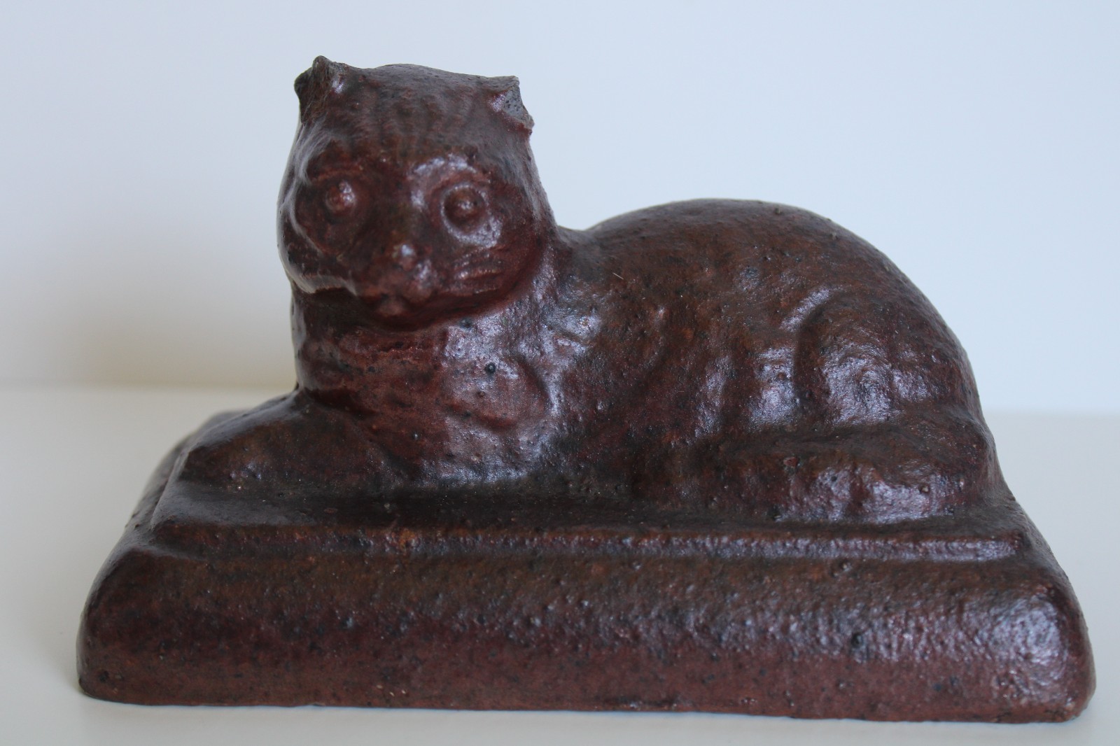 RARE 19th Century Laying Cat Recumbent Style Sewer Tile Pottery Figurine -5 5/8\
