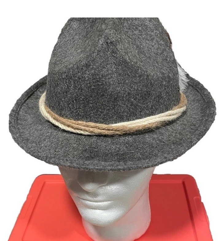EHG Alpen Gray Wool Felt Fedora Bavarian German Headwear One Size Octoberfest