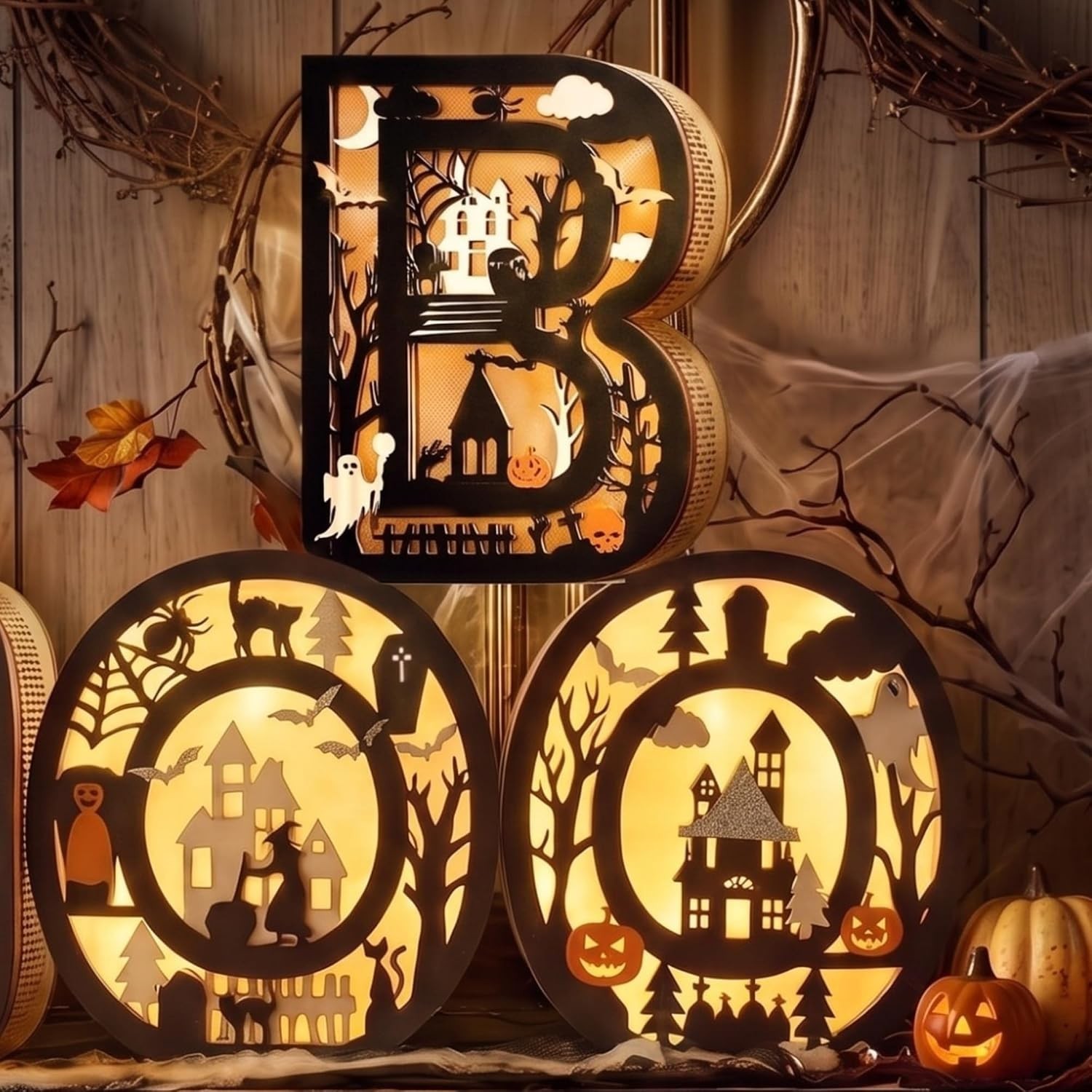 3 Pcs Halloween Light up Decor Boo Letters Sign Table Decorations 3 Pcs Halloween Light up Decor Boo Letters Sign Table Decorations