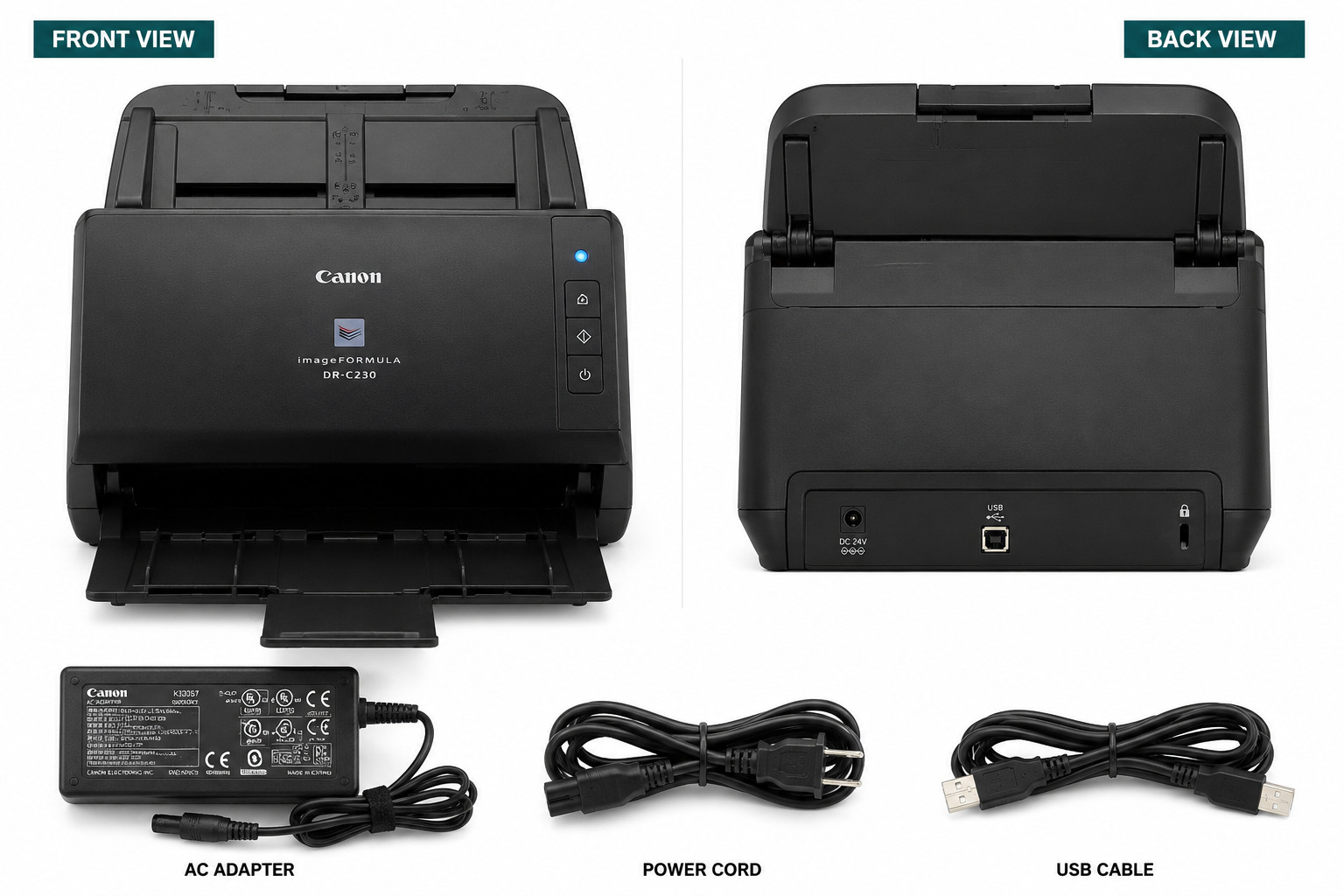 Canon imageFORMULA DR-C230 Sheetfed Scanner -600 dpi Optical w/ AC Canon imageFORMULA DR-C230 Sheetfed Scanner -600 dpi Optical w/ AC