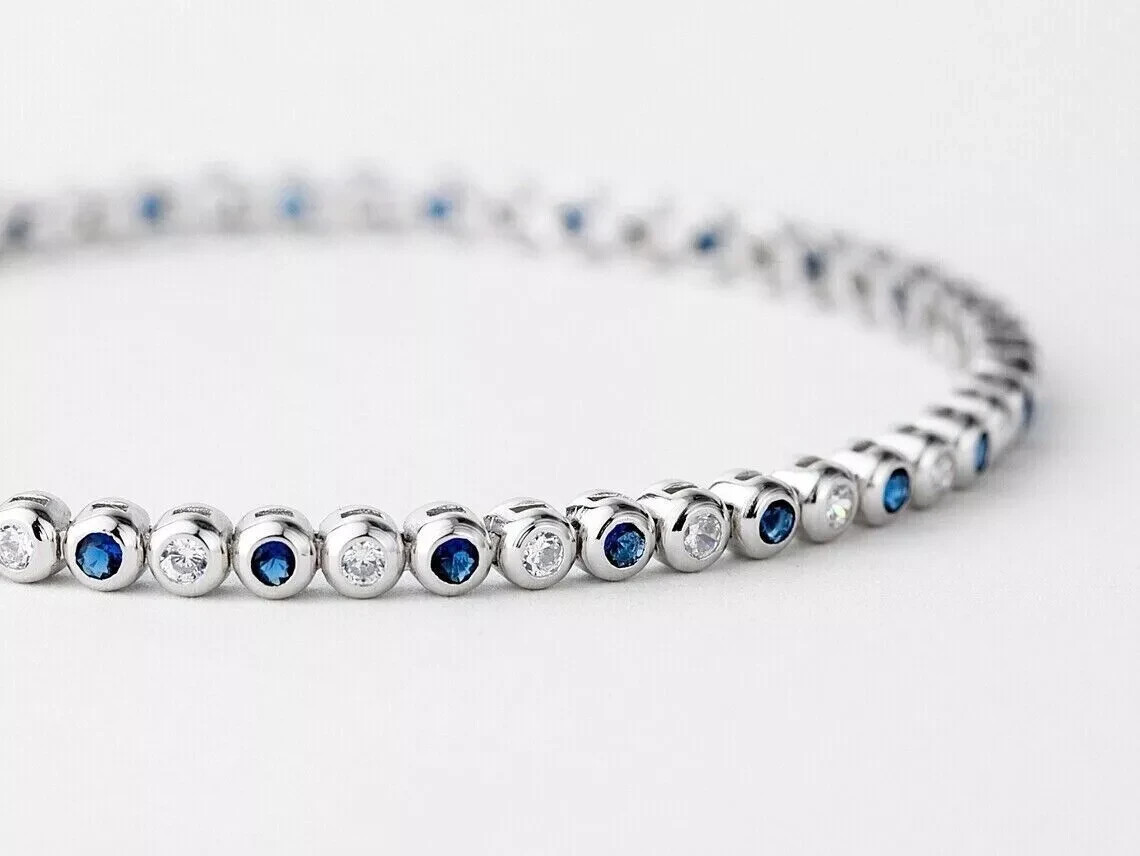 Simulated Sapphire 4.0Ct Round Cut Women\'s Tennis Bracelet 14K White Gold Plated