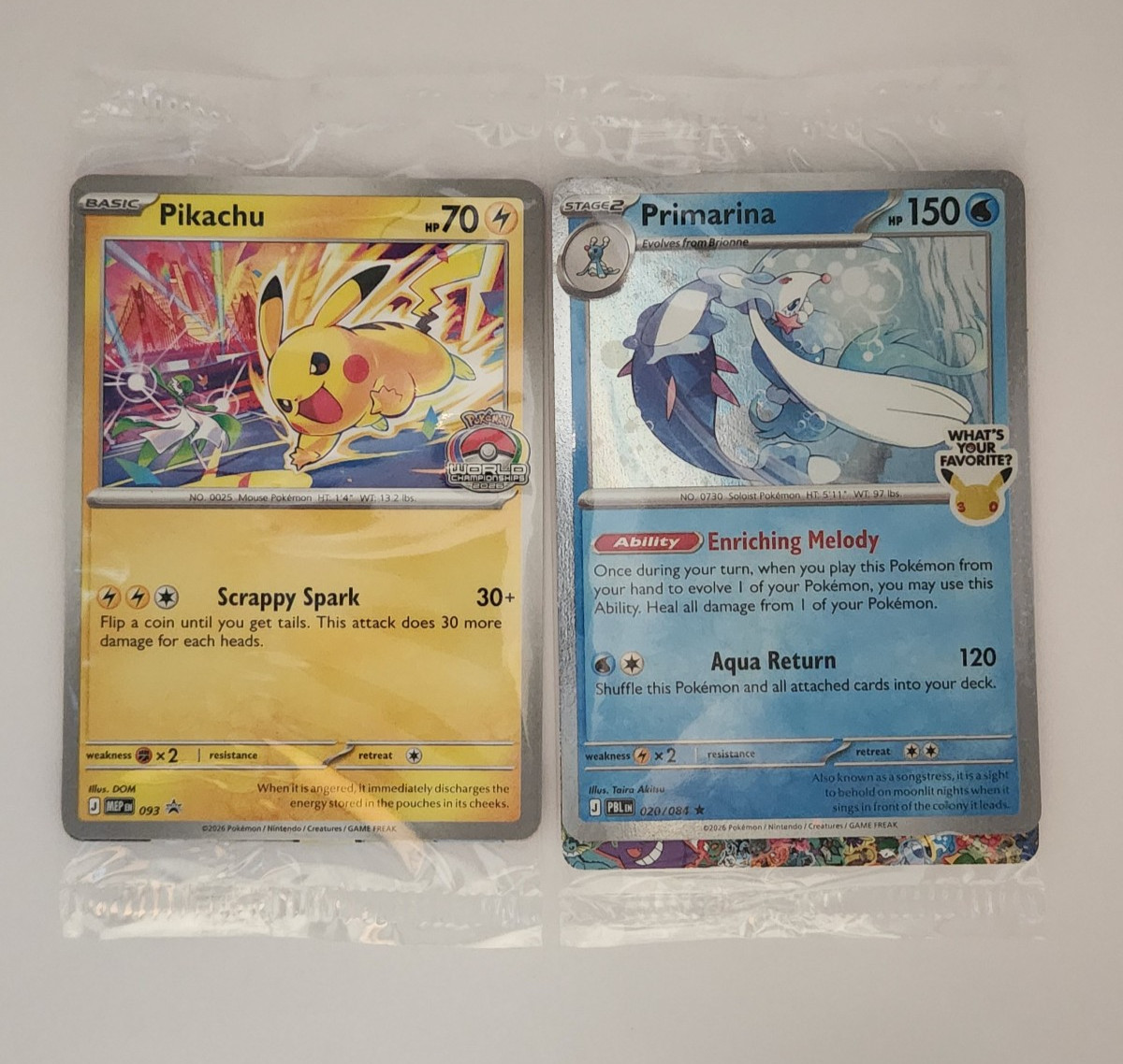 Pikachu and Primarina Worlds 2026 SEALED Promo Bundle Pikachu and Primarina Worlds 2026 SEALED Promo Bundle