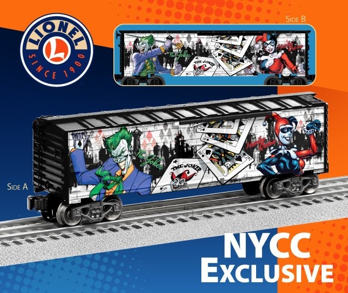 NYCC 2026 exclusive Lionel Trains Harley Quinn & Joker train boxcar Comic Con